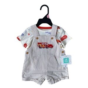 Disney Baby Boy 0 3 mo Cars Lightning McQueen Shortalls Overalls Shirt Outfit